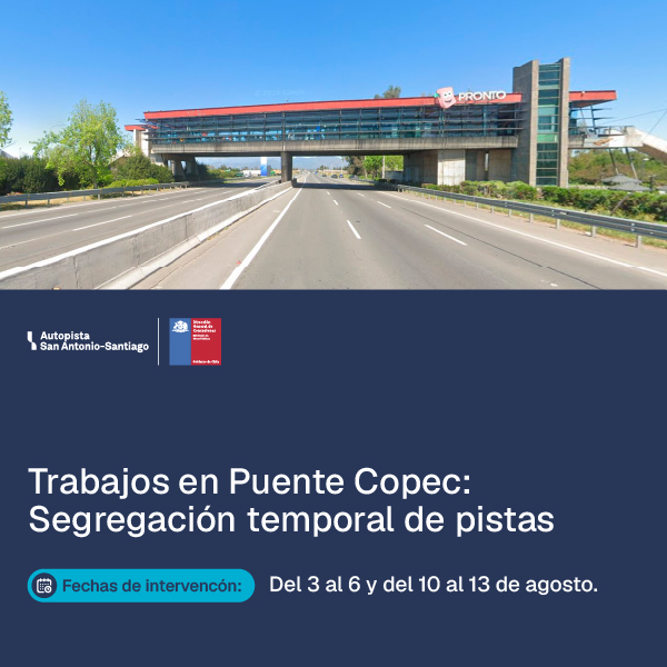 Trabajos en Puente Copec: segregación temporal de pistas